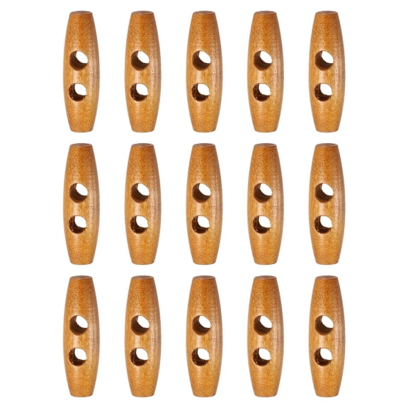 Uxcell 15pcs Wooden Toggle Buttons 40mm / 1.6" Double Hole Wood Olive Horn Sewing Buttons for Coat Sweaters Clothing DIY Craft, Medium Brown