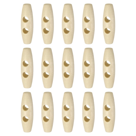 Uxcell 15pcs Wooden Toggle Buttons 40mm / 1.6" Double Hole Wood Olive Horn Sewing Buttons for Coat Sweaters Clothing DIY Craft, Natural Color
