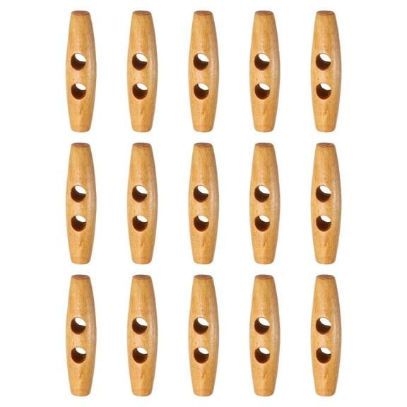 Uxcell 15pcs Wooden Toggle Buttons 50mm / 2" Double Hole Wood Olive Horn Sewing Buttons for Coat Sweaters Clothing DIY Craft, Medium Brown