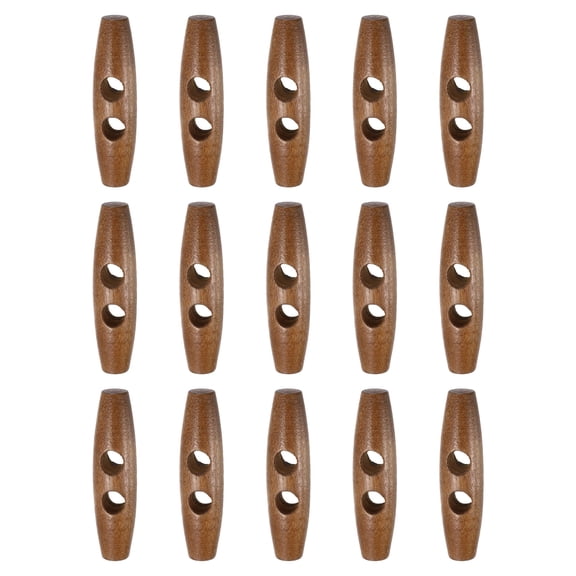 Uxcell 15pcs Wooden Toggle Buttons 55mm / 2.2" Double Hole Wood Olive Horn Sewing Buttons for Coat Sweaters Clothing DIY Craft, Light Brown