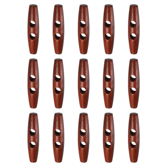 Uxcell 15pcs Wooden Toggle Buttons 60mm / 2.4" Double Hole Wood Olive Horn Sewing Buttons for Coat Sweaters Clothing DIY Craft, Red Coffee