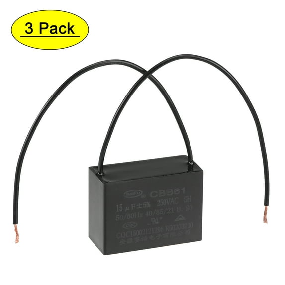 Uxcell 15uF 250V AC 2 Wires CBB61 Ceiling Fan Capacitors 3 Pack
