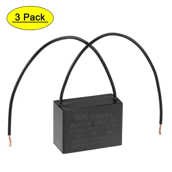 Uxcell 15uF 250V AC 2 Wires CBB61 Ceiling Fan Capacitors 3 Pack