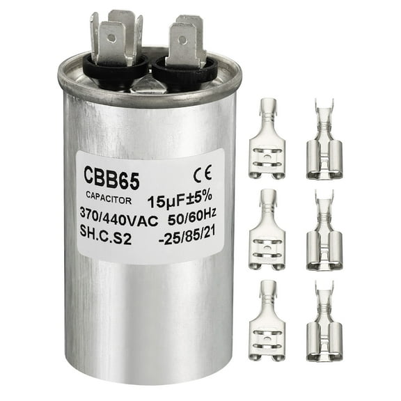 Uxcell 15uf 15MDF 370/440VAC Fan Start Capacitor, CBB65 Circular Run Capacitor with Connecting Terminal