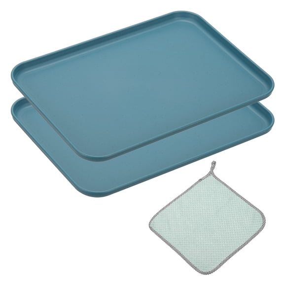 Uxcell 15x10.7" Fast Food Serving Trays, 2pcs Restaurant Serving Trays Cleaning Clothes Included PP Multi-Purpose Rectangle Tray, Dark Blue
