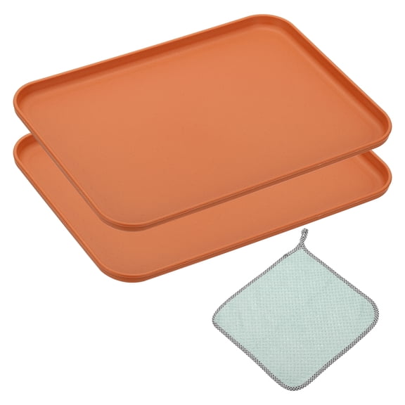Uxcell 15x10.7" Fast Food Serving Trays, 2pcs Restaurant Serving Trays Cleaning Clothes Included PP Multi-Purpose Rectangle Tray, Orange