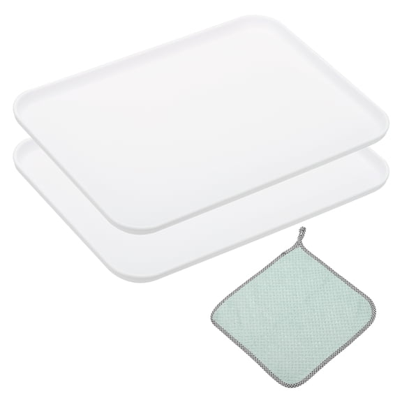 Uxcell 15x10.7" Fast Food Serving Trays, 2pcs Restaurant Serving Trays Cleaning Clothes Included PP Multi-Purpose Rectangle Tray, White