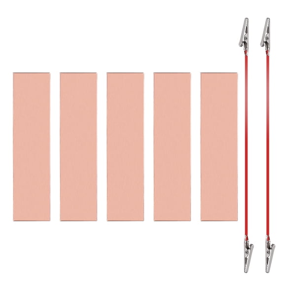 Uxcell 15x120mm Copper Anode Sheet, 5 Pack Pure Copper Strip (99.995% Pure) 1mm Thick Plate Electrode Set with Alligator Clips Cables for Electroplating Plating Experiment