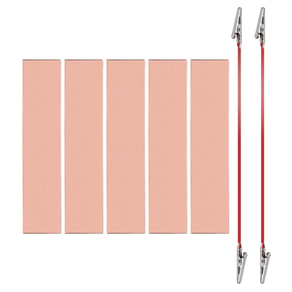 Uxcell 15x150mm Copper Anode Sheet, 5 Pack Pure Copper Strip (99.995% Pure) 1mm Thick Plate Electrode Set with Alligator Clips Cables for Electroplating Plating Experiment