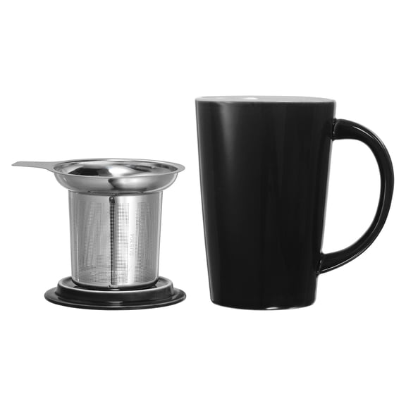 Uxcell 16.2 oz Porcelain Tea Cup with Infuser and Lid for Loose Leaf Tea and Coffee, Black