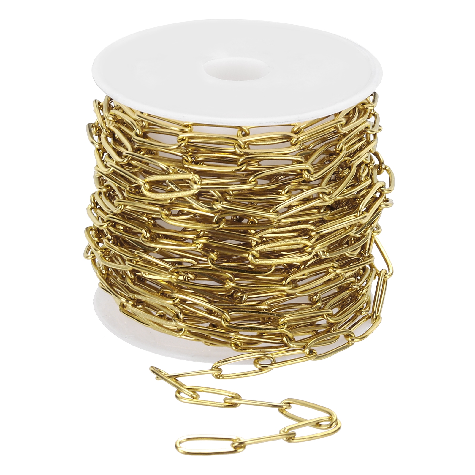 Uxcell 16.4 ft Paper Clip Chain, 4mm W Stainless Steel Chains for Jewelry Making, Gold