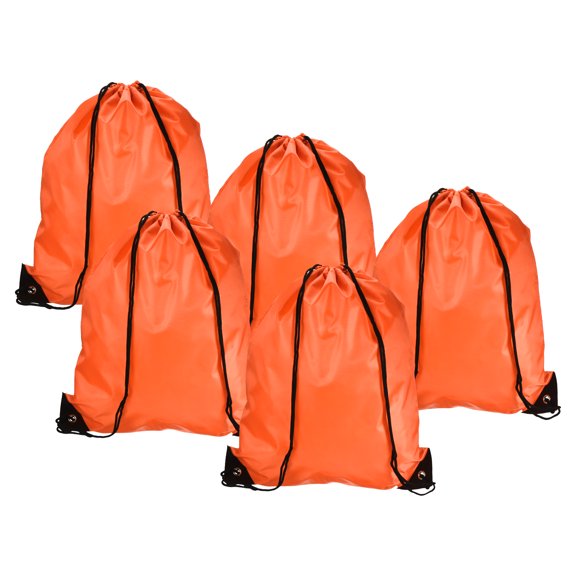 Uxcell 16.5'' x 13.4'' Drawstring Bag Bulk Storage Backpack Nylon Orange 5Pcs