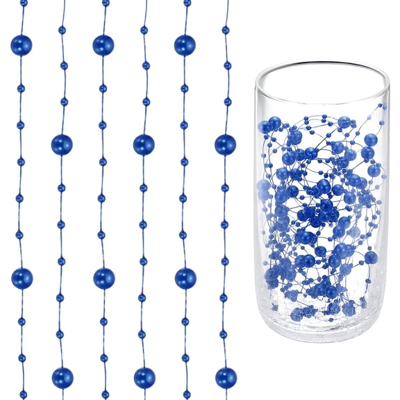 Uxcell 16 Feet Artificial Pearl String, Faux Pearl Beads Fishing Line String Beads Chain Vases Filler for Floating Candle Wedding Centerpiece Party Decoration, Bright Blue