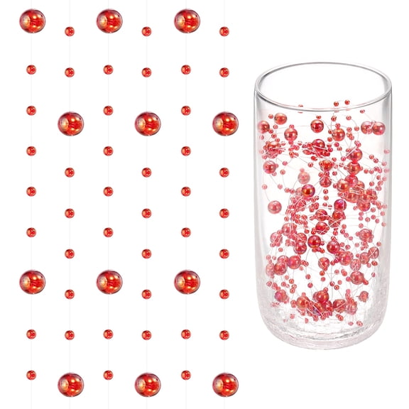 Uxcell 16 Feet Artificial Pearl String, Faux Pearl Beads Fishing Line String Beads Chain Vases Filler for Floating Candle Wedding Centerpiece Party Decoration, Iridescent Red