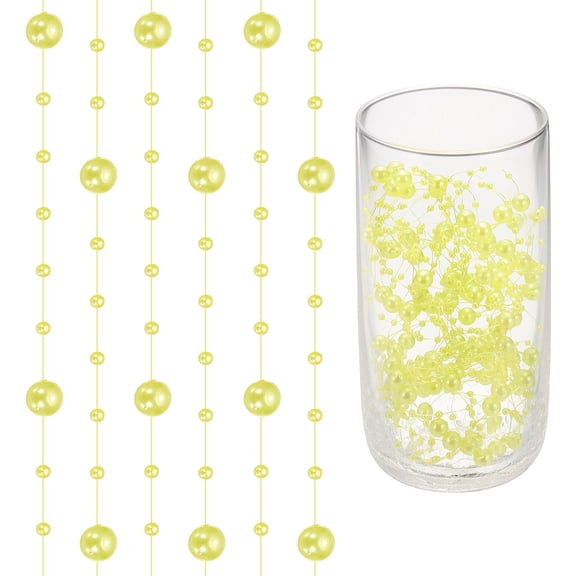 Uxcell 16 Feet Artificial Pearl String, Faux Pearl Beads Fishing Line String Beads Chain Vases Filler for Floating Candle Wedding Centerpiece Party Decoration, Yellow