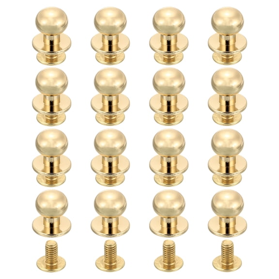 Uxcell 16 Pack Ball Head Stud Screw Back 10mm Round Head Button Nipple Leather Rivets for DIY Leather Craft Handbag Shoes Belt Repair, Light Gold