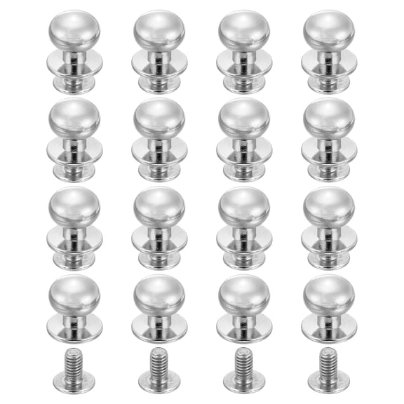 Uxcell 16 Pack Ball Head Stud Screw Back 12mm Round Head Button Nipple Leather Rivets for DIY Leather Craft Handbag Shoes Belt Repair, Silver White