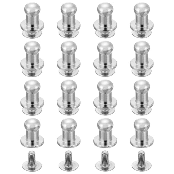 Uxcell 16 Pack Ball Head Stud Screw Back 5mm Round Head Button Nipple Leather Rivets for DIY Leather Craft Handbag Shoes Belt Repair, Silver White