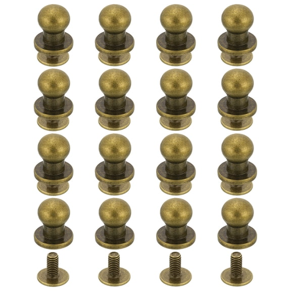 Uxcell 16 Pack Ball Head Stud Screw Back 6mm Round Head Button Nipple Leather Rivets for DIY Leather Craft Handbag Shoes Belt Repair, Bronze