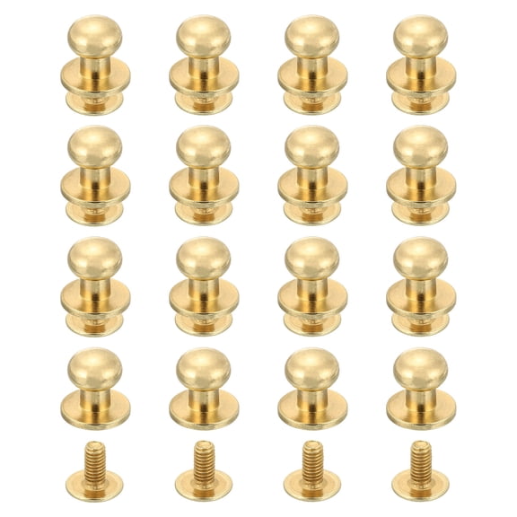 Uxcell 16 Pack Ball Head Stud Screw Back 7mm Round Head Button Nipple Leather Rivets for DIY Leather Craft Handbag Shoes Belt Repair, Light Gold