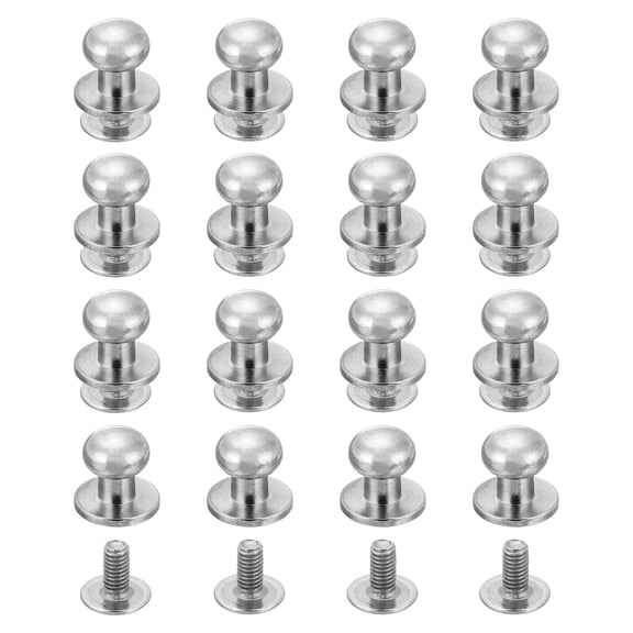 Uxcell 16 Pack Ball Head Stud Screw Back 7mm Round Head Button Nipple Leather Rivets for DIY Leather Craft Handbag Shoes Belt Repair, Silver