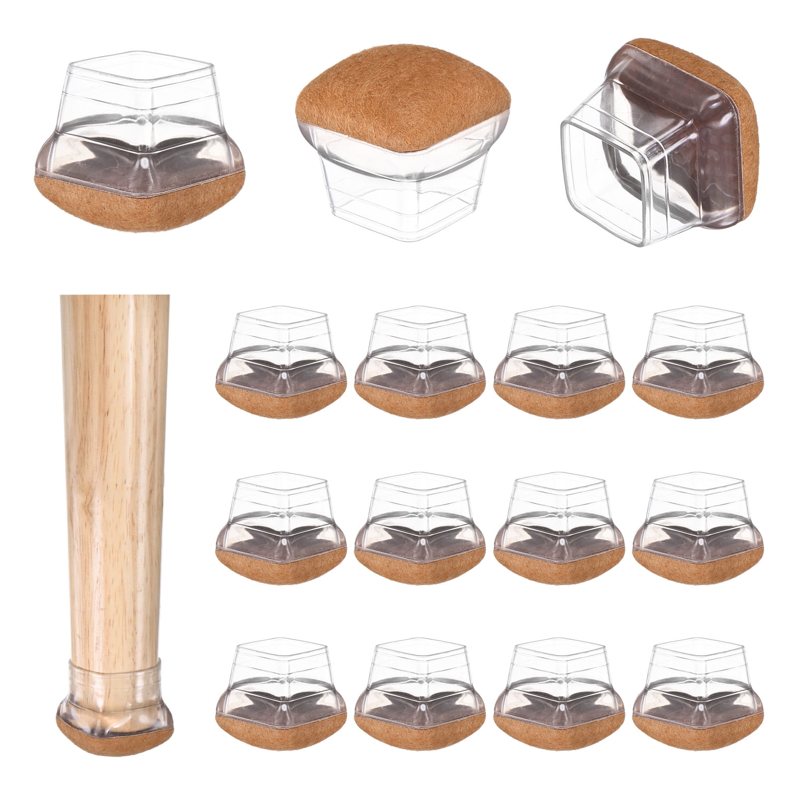 Uxcell 16-Pack Chair Leg Floor Protectors, 1"-1.25" Silicone Cups Square Felt Furniture Pads for Hardwood Floors/Tile Floors, Chair Leg Covers