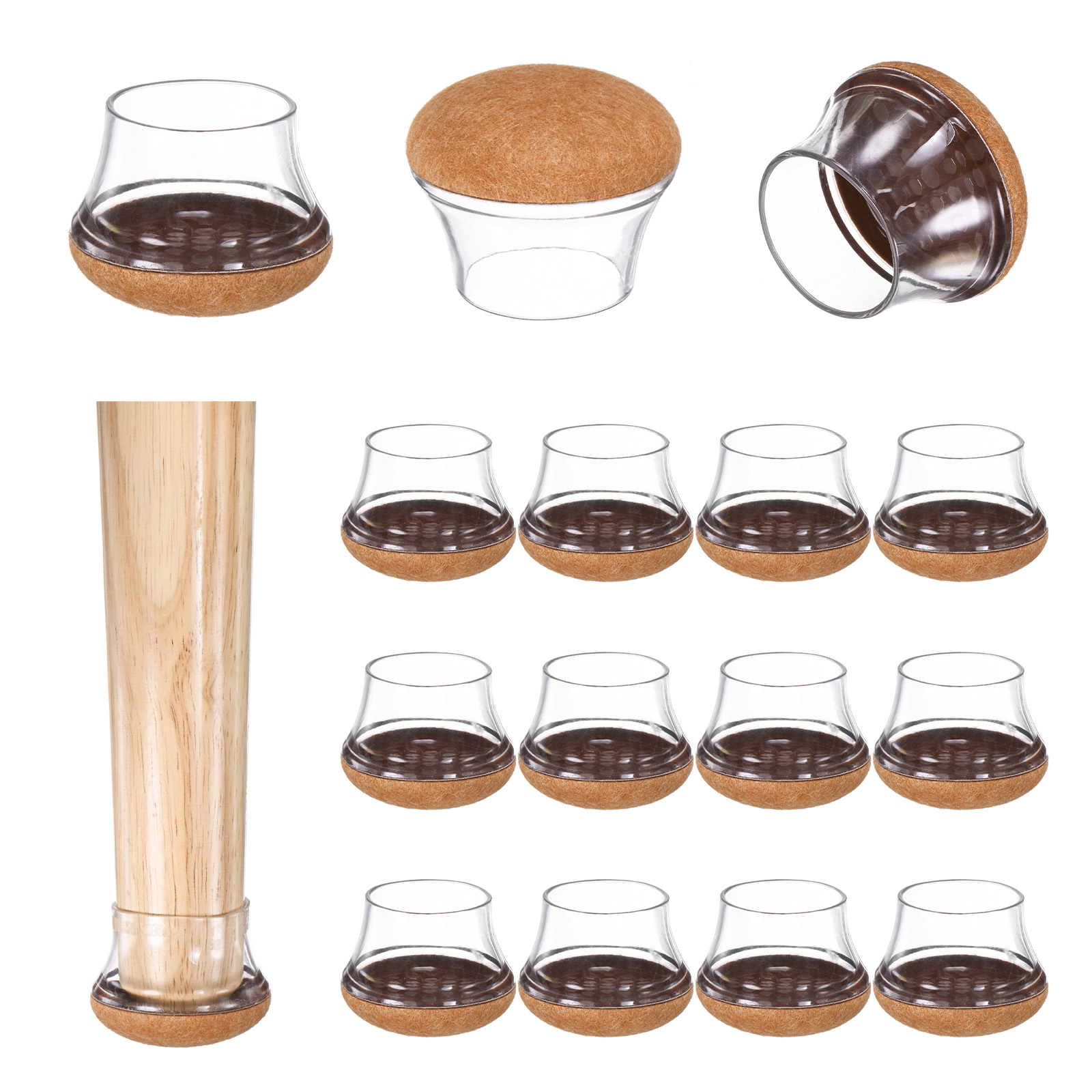 Uxcell 16-Pack Chair Leg Floor Protectors, 1.37"-1.75" Silicone Cups Round Felt Furniture Pads for Hardwood Floors/Tile Floors, Chair Leg Covers