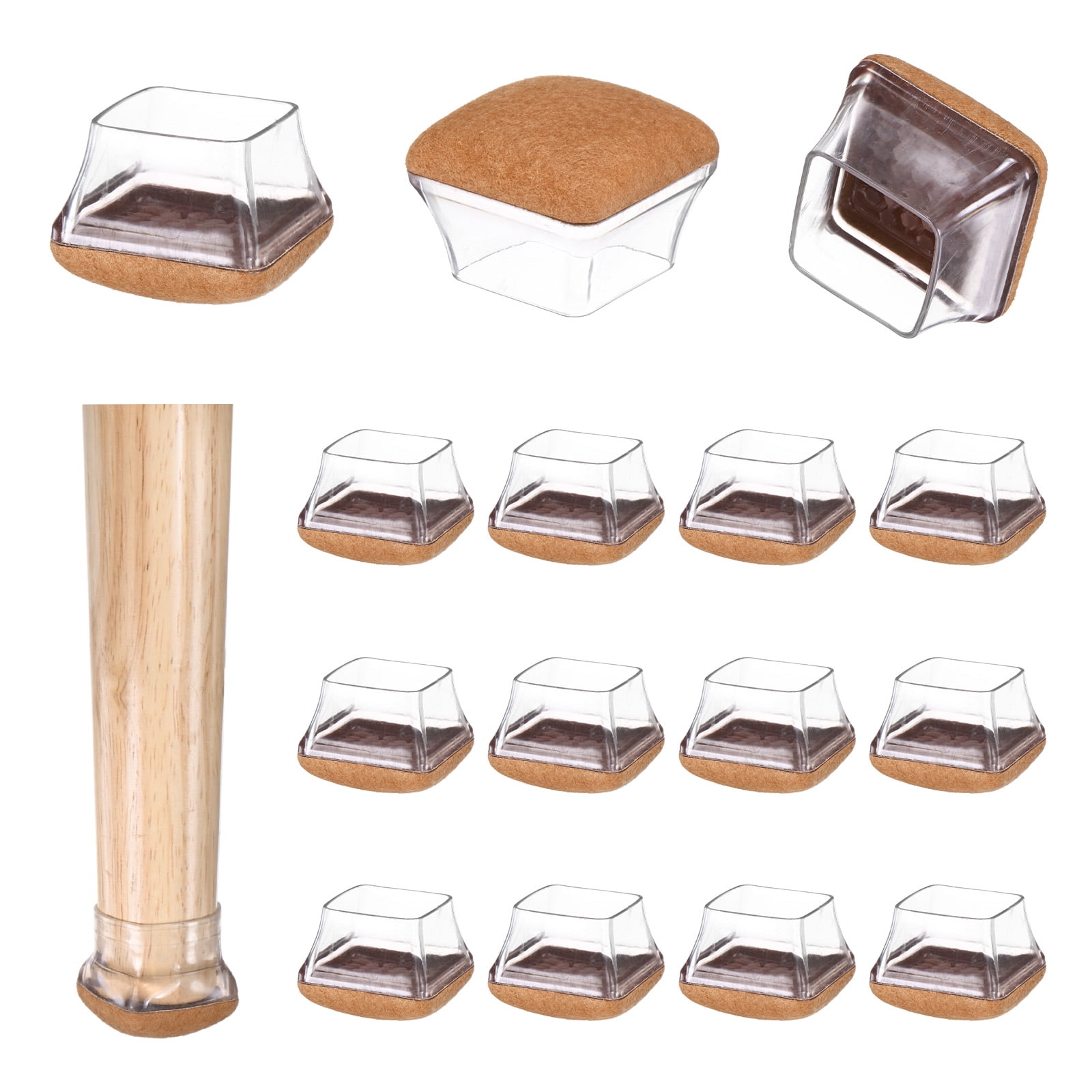 Uxcell 16-Pack Chair Leg Floor Protectors, 1.37"-1.75" Silicone Cups Square Felt Furniture Pads for Hardwood Floors/Tile Floors, Chair Leg Covers