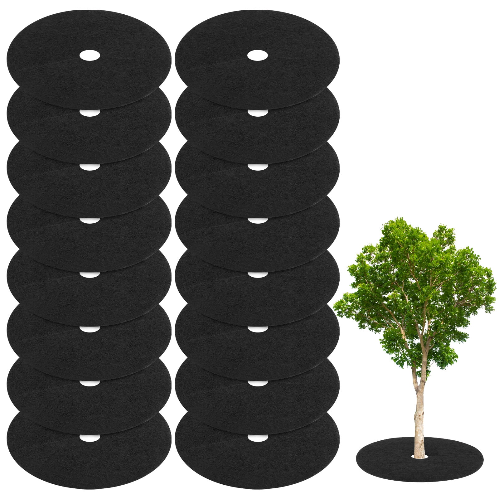 Uxcell 16 Pack Non Woven Tree Cover Rings,16.5 Inch Weed Fabric Cover,Apply To Tree Mulch Ring(Round Black)