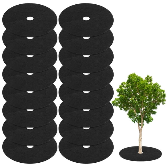 Uxcell 16 Pack Non Woven Tree Cover Rings,16.5 Inch Weed Fabric Cover,Apply To Tree Mulch Ring(Round Black)