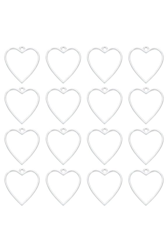 16 Pack Open Bezel, Heart Resin Bezels Pendants Open Back Bezel, Bright Silver