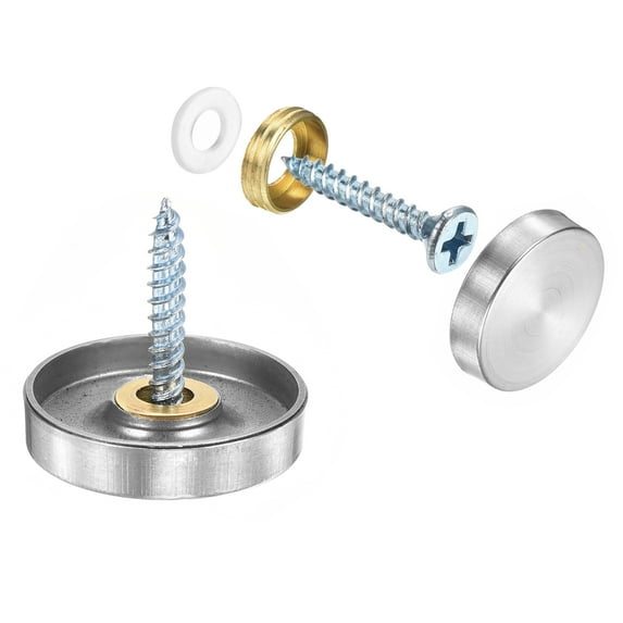Uxcell 16 Pack Screw Covers Caps, 201 Stainless Steel Mirror Screws, 25mm Dia, Silver