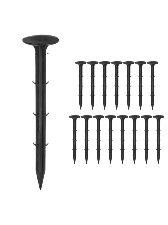 16-Pack Survey Markers Garden Stakes, 1.3 x 6.3 Inch Plastic Low Profile Survey Stakes Anchors Spikes for Tarpaulin/Lawn Border [Black]