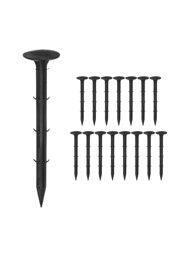 16-Pack Survey Markers Garden Stakes, 1.3 x 6.3 Inch Plastic Low Profile Survey Stakes Anchors Spikes for Tarpaulin/Lawn Border [Black]