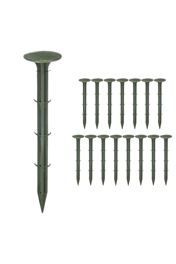 16-Pack Survey Markers Garden Stakes, 1.3 x 6.3 Inch Plastic Low Profile Survey Stakes Anchors Spikes for Tarpaulin/Lawn Border [Green]