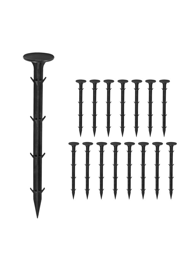 16-Pack Survey Markers Garden Stakes, 1.3 x 7.9 Inch Plastic Low Profile Survey Stakes Anchors Spikes for Tarpaulin/Lawn Border [Black]