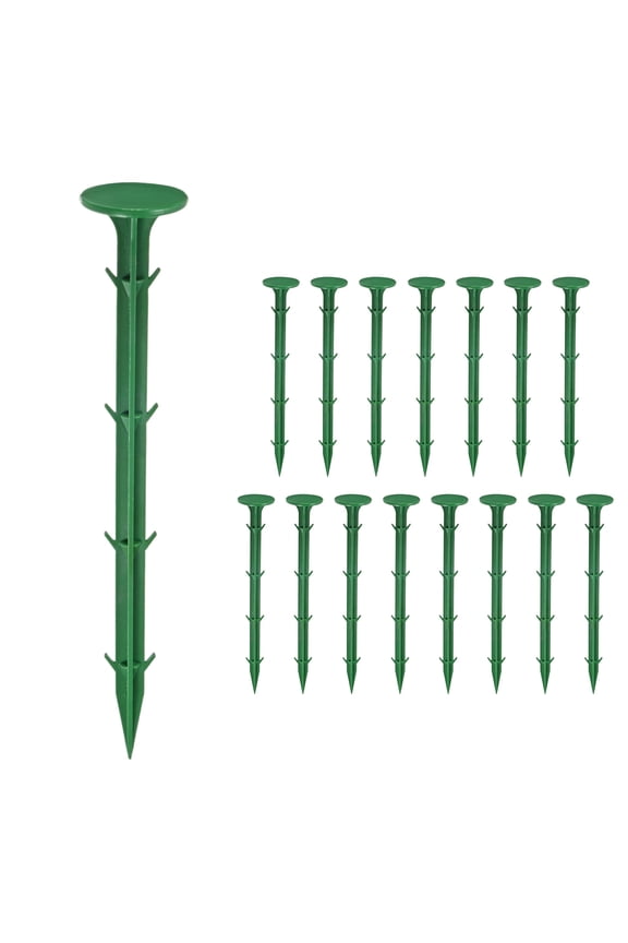 16-Pack Survey Markers Garden Stakes, 1.3 x 7.9 Inch Plastic Low Profile Survey Stakes Anchors Spikes for Tarpaulin/Lawn Border [Green]