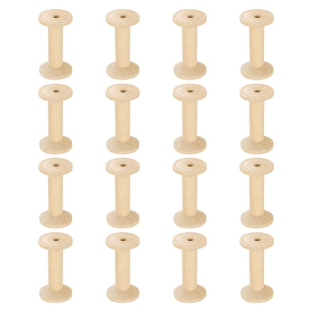 Uxcell 16 Pcs 1.7"x3.1" Small Empty Thread Spools, Natural Color Unfinished Wooden Spools Wire Weaving Bobbins, Wire Weaving Bobbins for Embroidery DIY Sewing Machines Cord Jewelry Chain