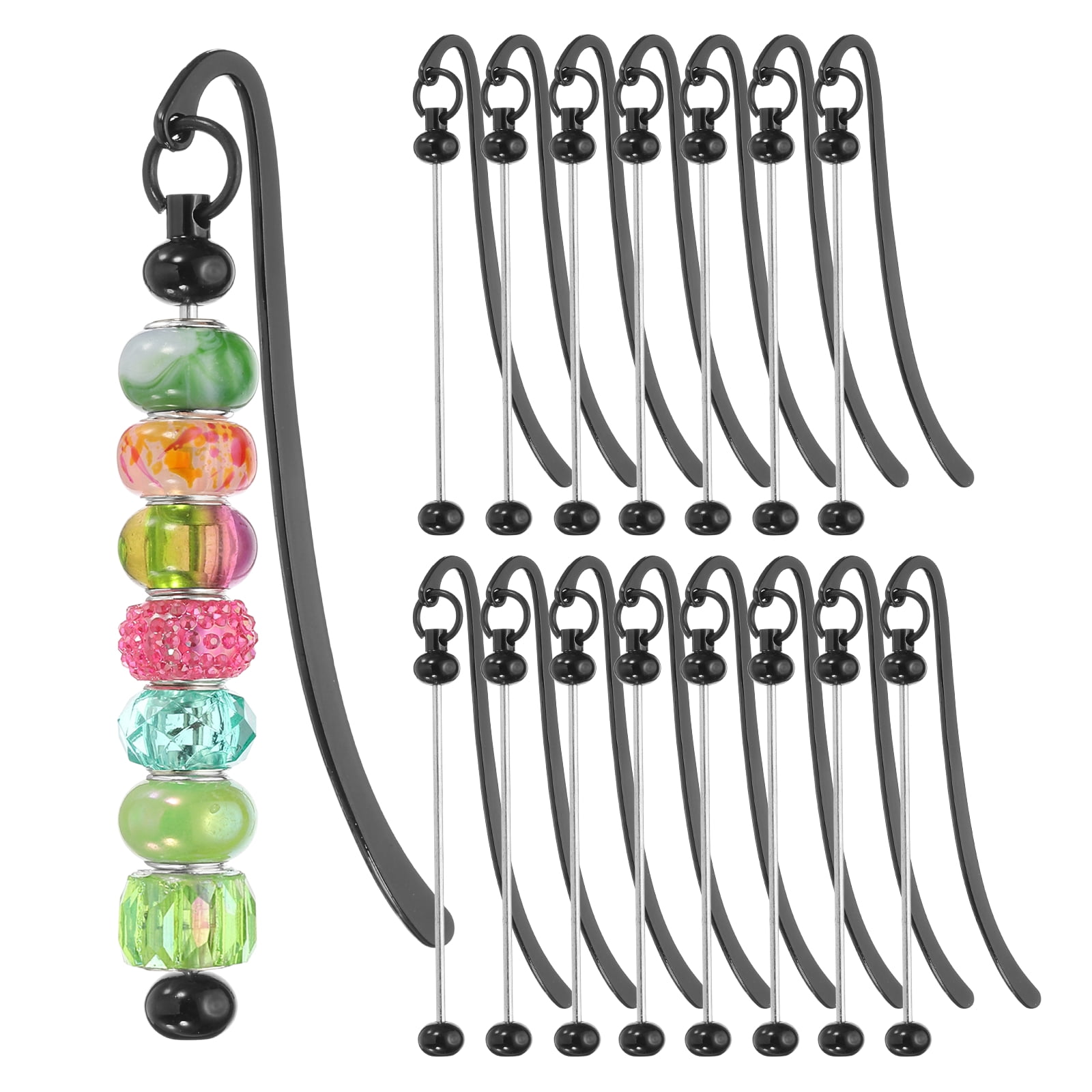 Uxcell 16 Pcs Beadable Bookmarks, DIY Metal Blank Bar Bookmark Bead Craft Jewelry Pendant Charm Book Mark for Gift Teacher Office Supplies Home Crafts, Black
