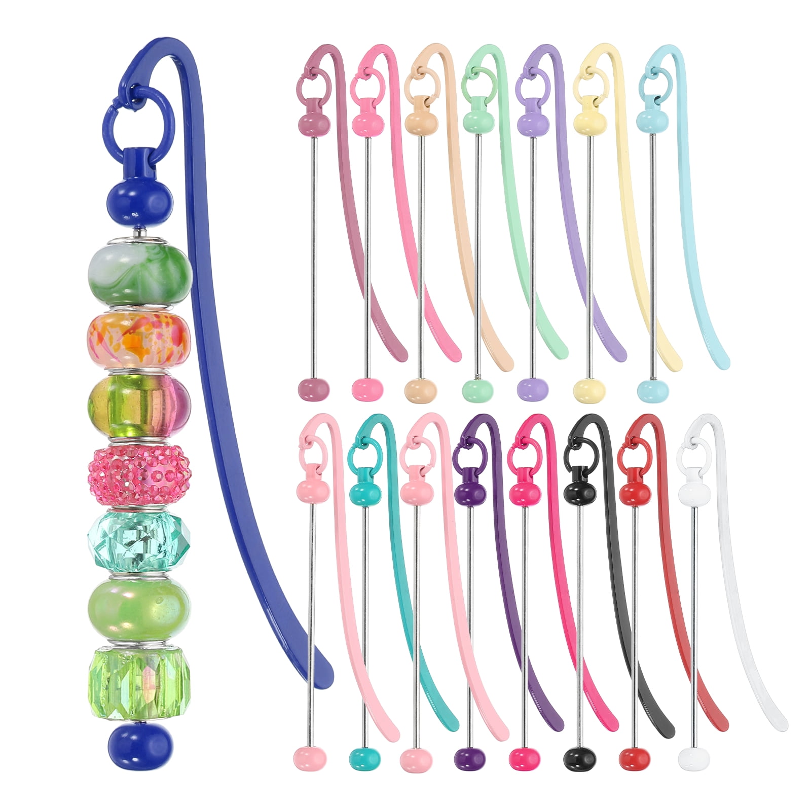 Uxcell 16 Pcs Beadable Bookmarks, DIY Metal Blank Bar Bookmark Bead Craft Jewelry Pendant Charm Book Mark for Gift Teacher Office Supplies Home Crafts, Colorful Set