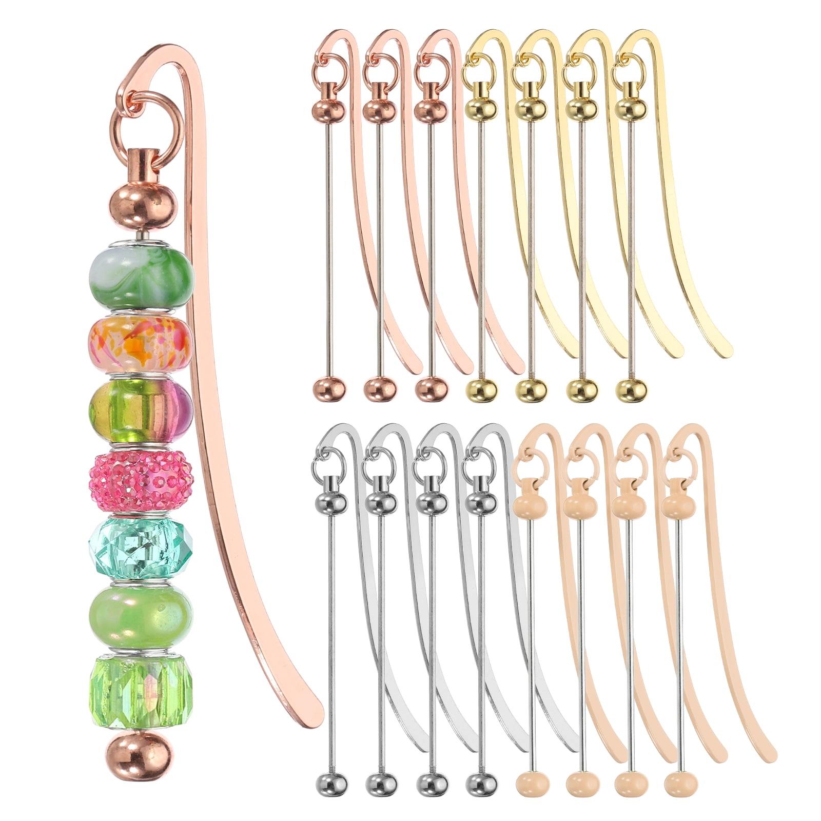 Uxcell 16 Pcs Beadable Bookmarks, DIY Metal Blank Bar Bookmark Bead Craft Jewelry Pendant Charm Book Mark for Gift Teacher Office Supplies Home Crafts, Electroplated Color Set/Khaki