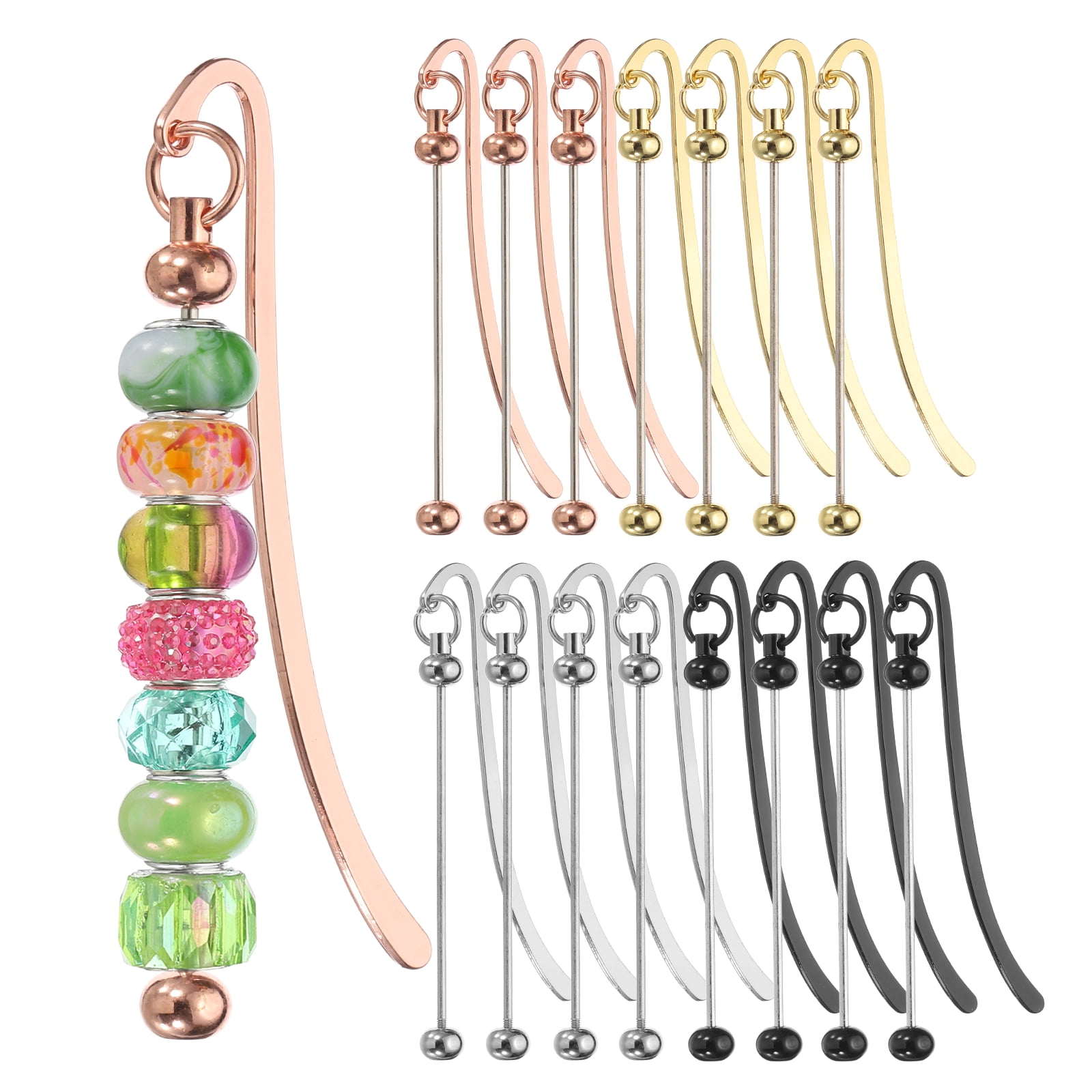 Uxcell 16 Pcs Beadable Bookmarks, DIY Metal Blank Bar Bookmark Bead Craft Jewelry Pendant Charm Book Mark for Gift Teacher Office Supplies Home Crafts, Electroplated Color Set/Black