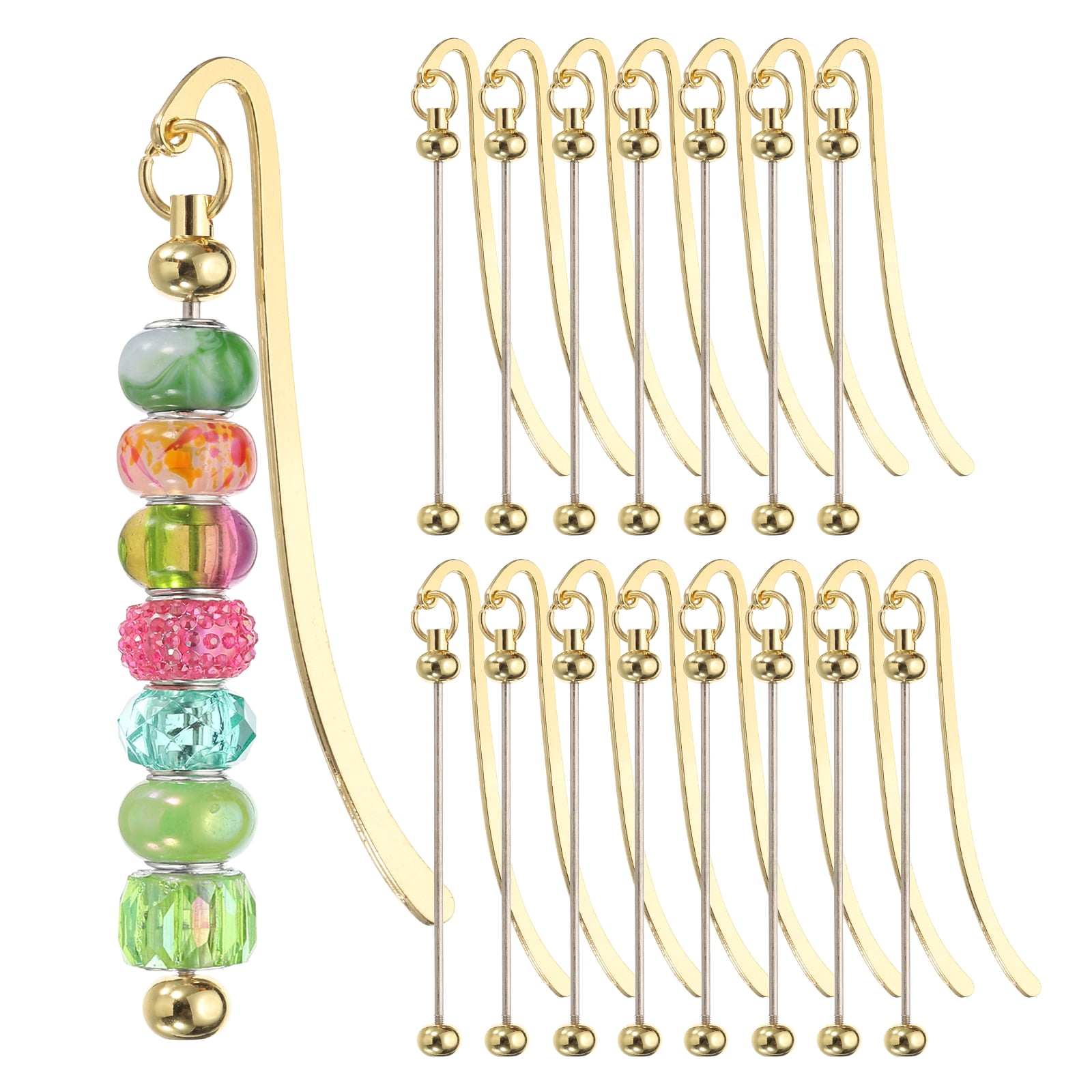 Uxcell 16 Pcs Beadable Bookmarks, DIY Metal Blank Bar Bookmark Bead Craft Jewelry Pendant Charm Book Mark for Gift Teacher Office Supplies Home Crafts, Gold