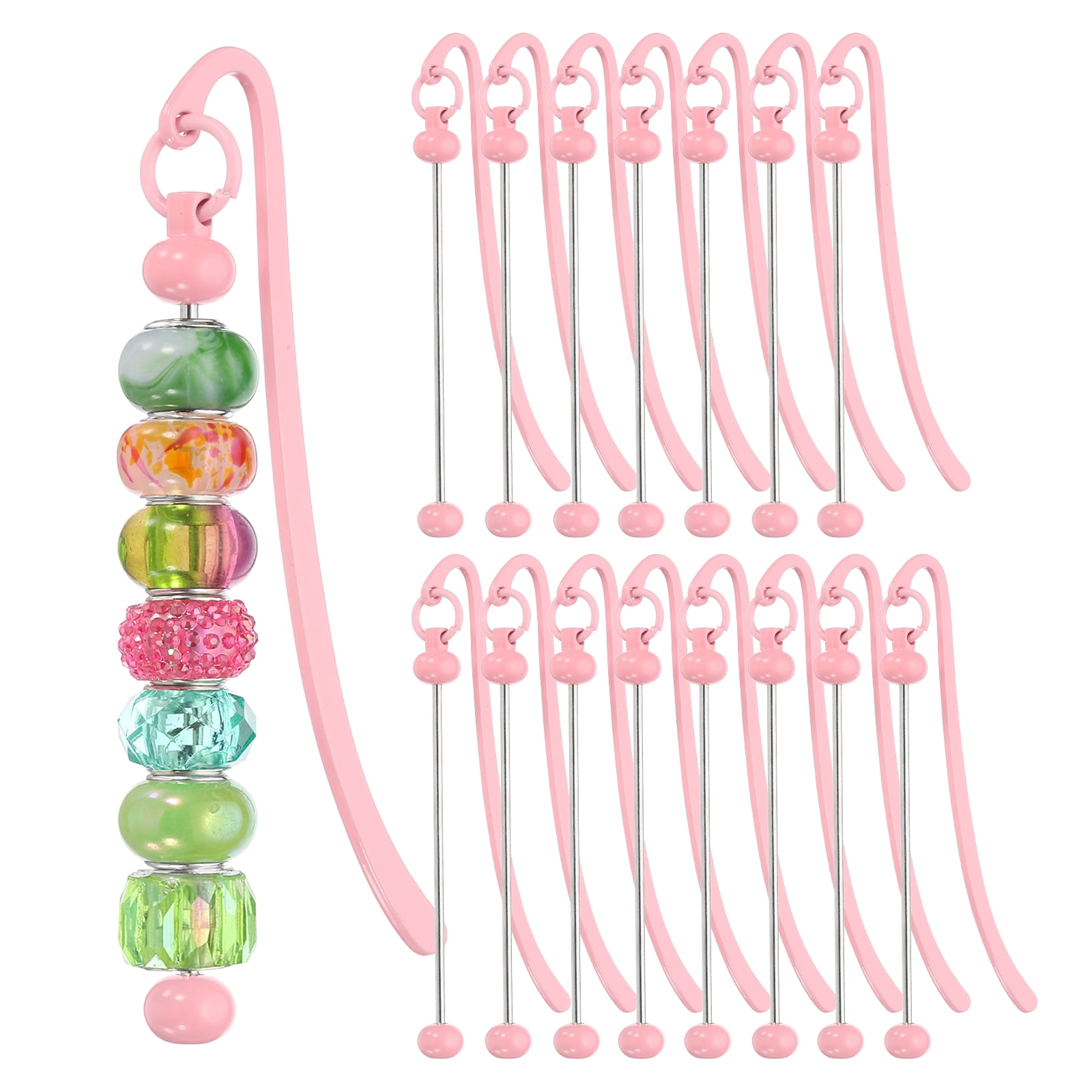 Uxcell 16 Pcs Beadable Bookmarks, DIY Metal Blank Bar Bookmark Bead Craft Jewelry Pendant Charm Book Mark for Gift Teacher Office Supplies Home Crafts, Light Pink