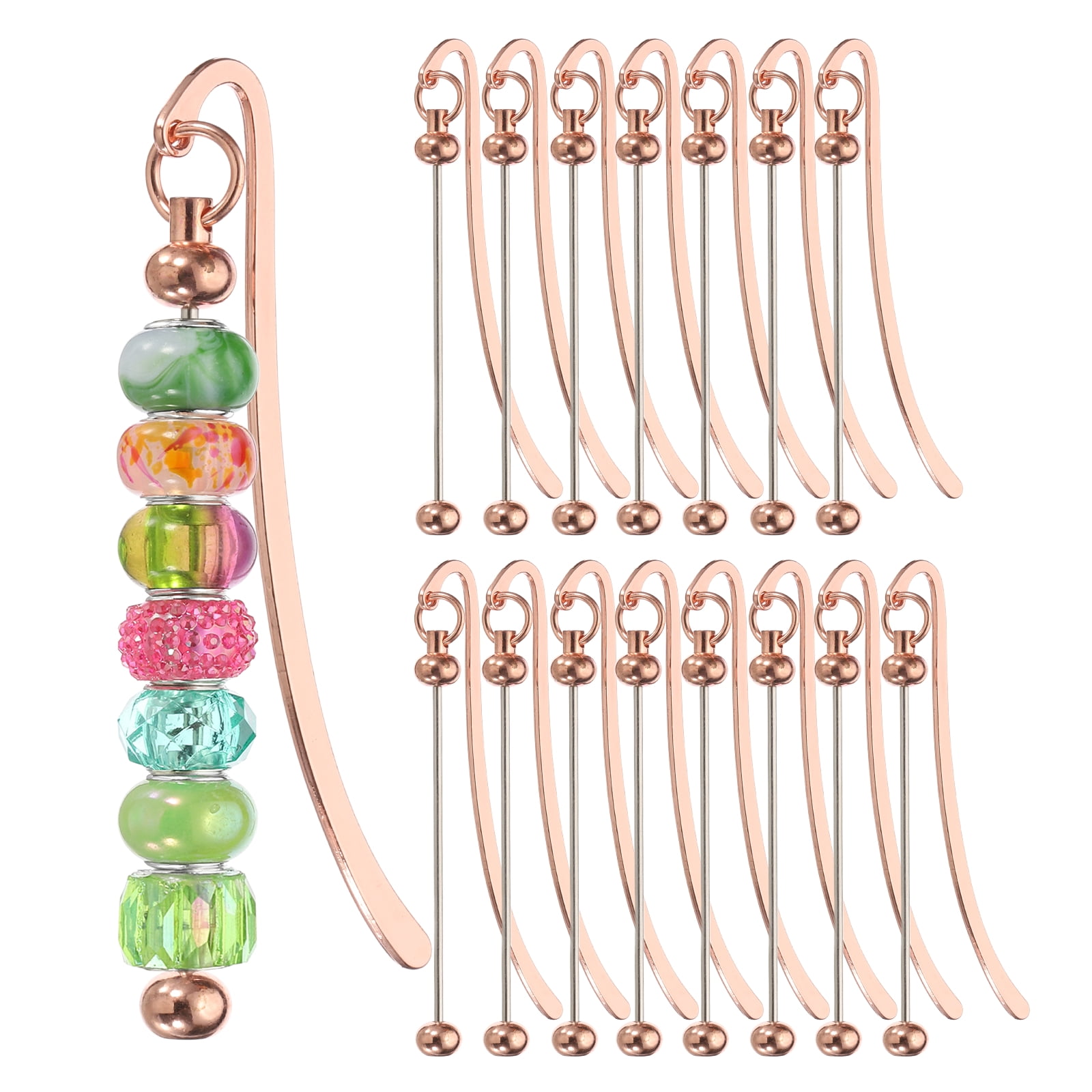 Uxcell 16 Pcs Beadable Bookmarks, DIY Metal Blank Bar Bookmark Bead Craft Jewelry Pendant Charm Book Mark for Gift Teacher Office Supplies Home Crafts, Rose Gold