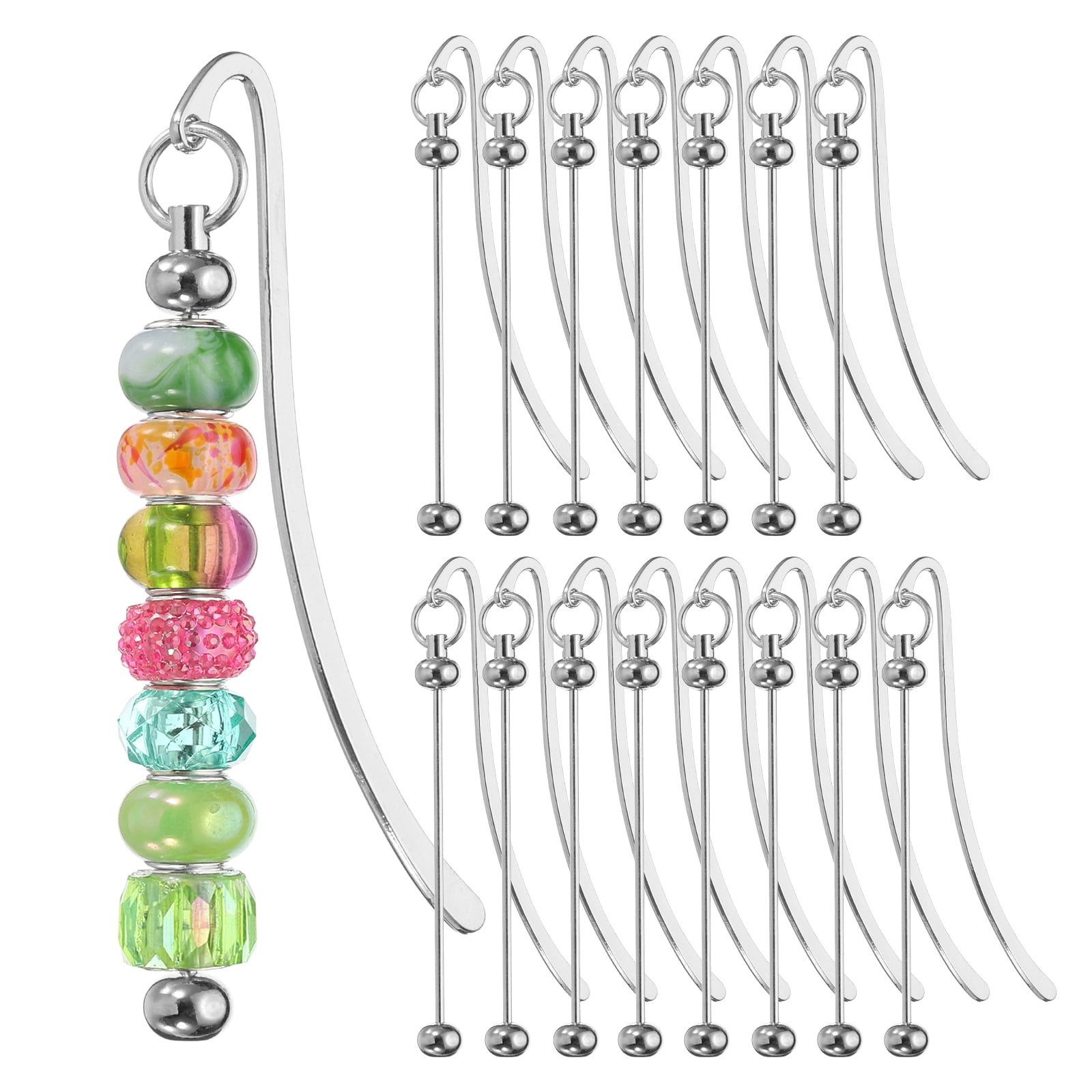 Uxcell 16 Pcs Beadable Bookmarks, DIY Metal Blank Bar Bookmark Bead Craft Jewelry Pendant Charm Book Mark for Gift Teacher Office Supplies Home Crafts, Silver