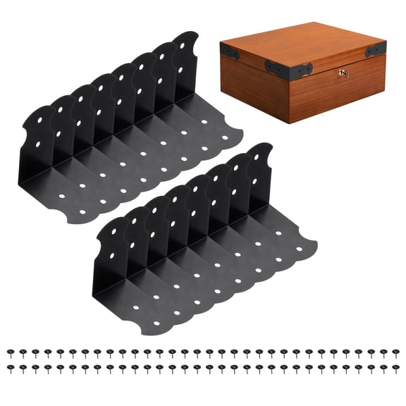 Uxcell 16 Pcs Decorative Corner Brackets, 1.7"x1.7"x1" Right Angle Brackets Metal Corner Protector with 64 Studs for Case Box Wooden Cabinets (Black, l Shape)