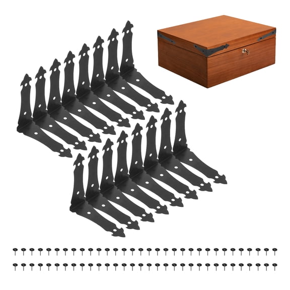 Uxcell 16 Pcs Decorative Corner Brackets, 3.2"x3.2"x1.2" Right Angle Brackets Metal Corner Protector with 64 Studs for Case Box Wooden Cabinets (Black, l Shape)