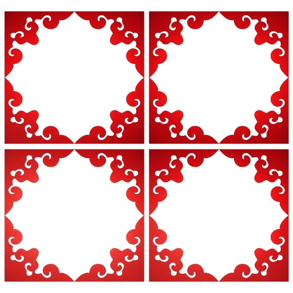 Uxcell 16 Pcs Hollow Mirror Wall Stickers, Acrylic Corner Decorative Pattern Decals Self Adhesive Mirror Stickers for Bathroom Living Room Bedroom Ceiling Office (Wine Red, 4x4")