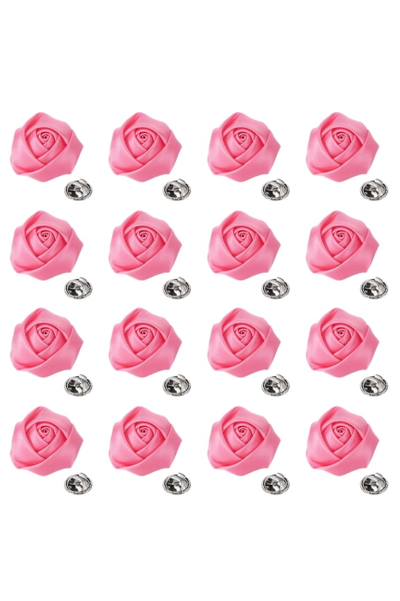 16 Pcs Lapel Flowers for Men Suits, 2 Inch Lapel Pin for Men Satin Rose Artificial Fabric Flowers Brooch Boutonnieres for Wedding Party Prom Ceremony, Dark Pink